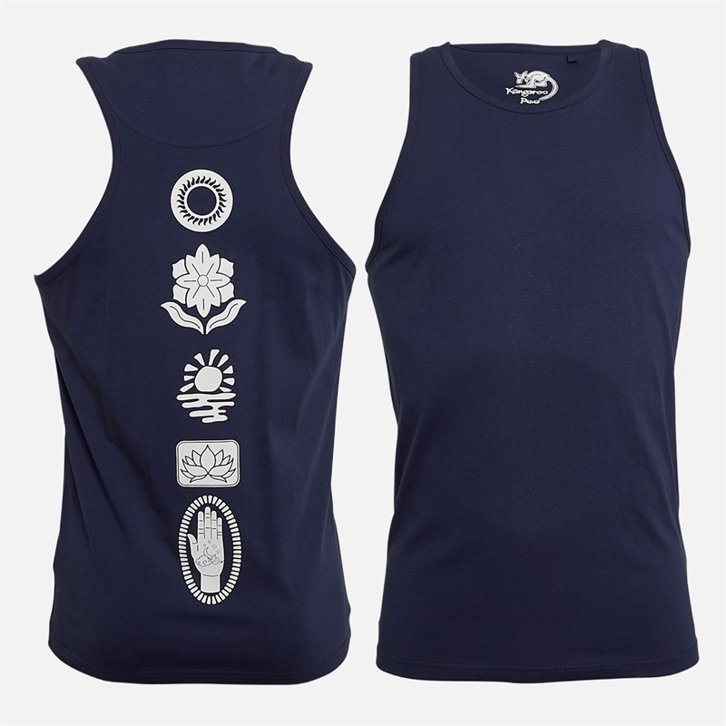 Kangaroo Poo Mens Three Pack Printed Muscle Back Vests Navy/Off White/Green Navy/ Off White / Green