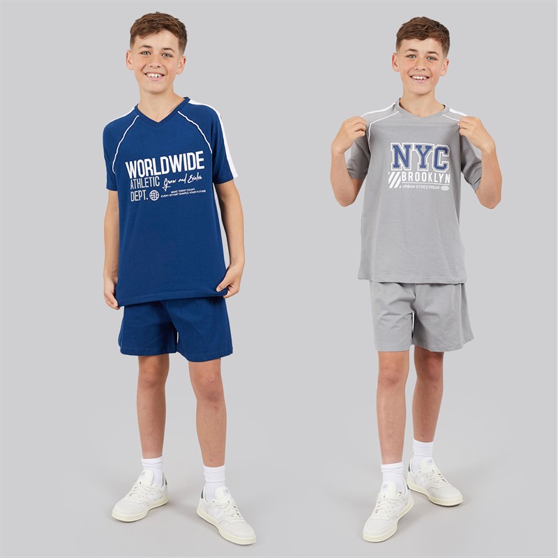 Kangaroo Poo Boys Two Pack T-Shirt And Shorts PJ Sets Navy/Grey
