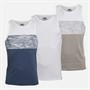 Kangaroo Poo Mens Three Pack Striped Vests Blue Stripe/Grey Stripe/White