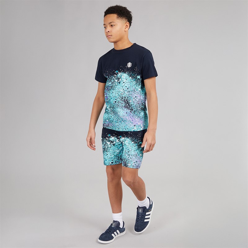 Kangaroo Poo Boys Splatter Print T-Shirt And Shorts Set Navy