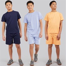 Kangaroo Poo Boys Three Pack Plain Shorts And T-Shirts Sets Navy/Lilac/Coral Navy / Lilac / Coral