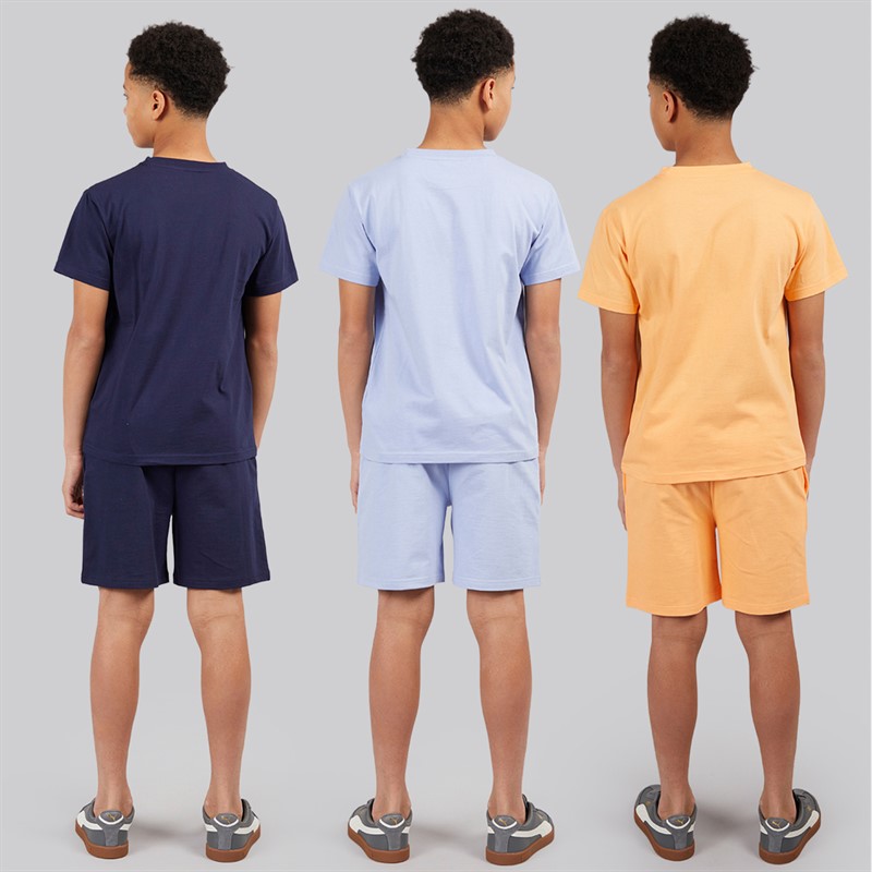 Kangaroo Poo Boys Three Pack Plain Shorts And T-Shirts Sets Navy/Lilac/Coral Navy / Lilac / Coral