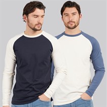 Kangaroo Poo Mens Two Pack Long Sleeve Raglan T-Shirts Ecru/Denim Blue/Navy/Ecru Ecru / Denim Blue / Navy / Ecru