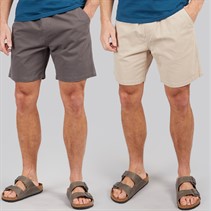 Kangaroo Poo Mens Two Pack Elasticated Waist Chino Shorts Dark Slate/Taupe