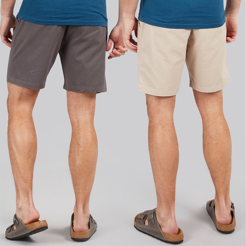 Kangaroo Poo Mens Two Pack Elasticated Waist Chino Shorts Dark Slate/Taupe