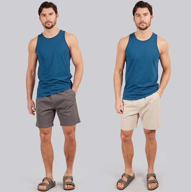 Kangaroo Poo Mens Two Pack Elasticated Waist Chino Shorts Dark Slate/Taupe