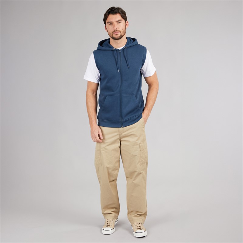 Kangaroo Poo Mens Sleeveless Zip Through Hoodie Dark Denim