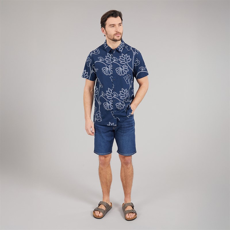 Kangaroo Poo Mens Mens Short Sleeve Revere Collar Shirt Blue