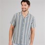 Kangaroo Poo Mens Textured Shirt Ecru/Teal Stripe