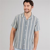 Kangaroo Poo Mens Textured Shirt Ecru/Teal Stripe