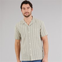Kangaroo Poo Mens Textured Shirt Ecru/Grey Stripe