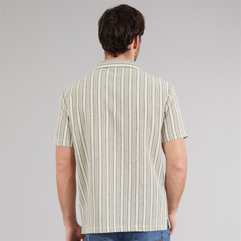 Kangaroo Poo Mens Textured Shirt Ecru/Grey Stripe