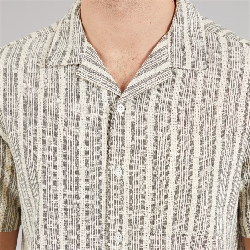 Kangaroo Poo Mens Textured Shirt Ecru/Grey Stripe