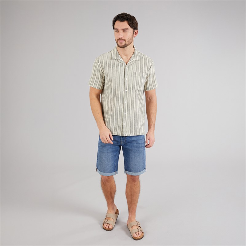 Kangaroo Poo Mens Textured Shirt Ecru/Grey Stripe