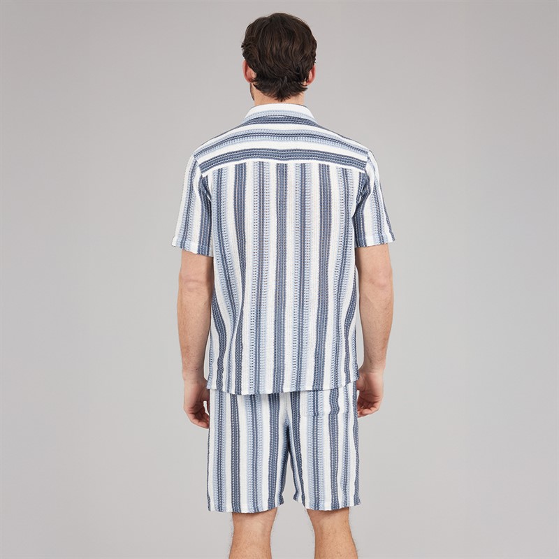 Kangaroo Poo Mens Crochet Shirt And Shorts Set Blue Stripe