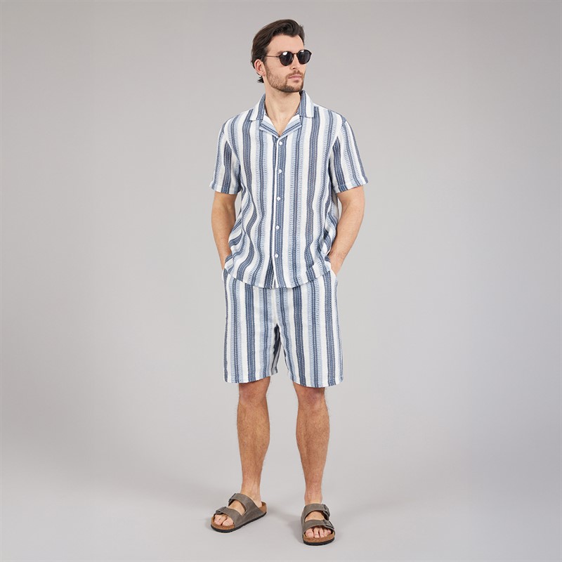 Kangaroo Poo Mens Crochet Shirt And Shorts Set Blue Stripe