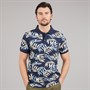 Kangaroo Poo Mens Fern Print Polo Shirt Navy/White