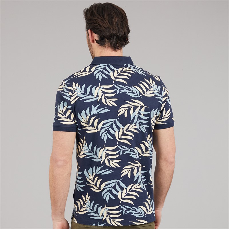 Kangaroo Poo Mens Fern Print Polo Shirt Navy/White