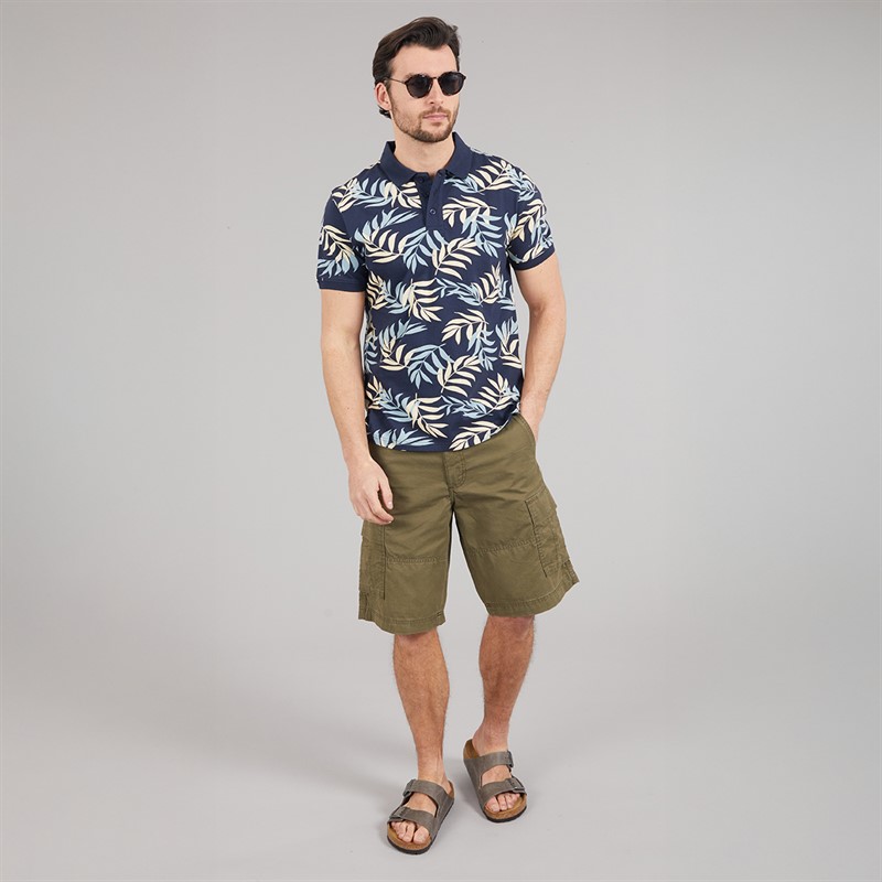Kangaroo Poo Mens Fern Print Polo Shirt Navy/White