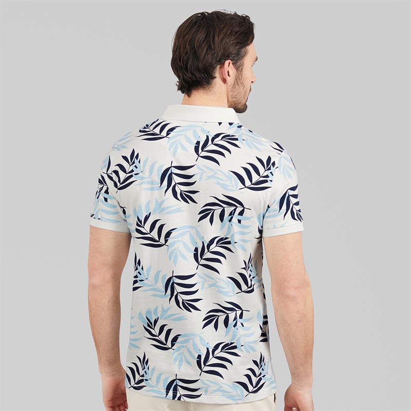 Kangaroo Poo Mens Fern Print Polo Shirt White/Navy
