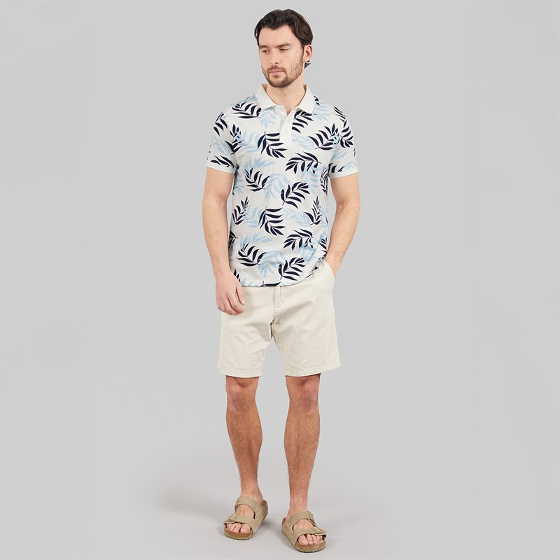 Kangaroo Poo Mens Fern Print Polo Shirt White/Navy