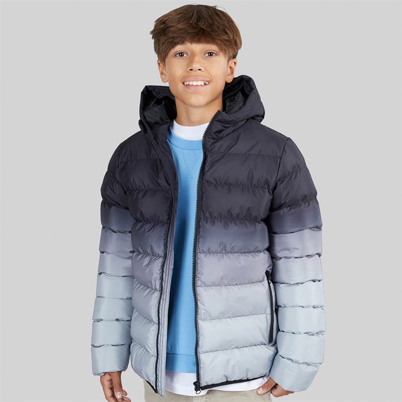 Kangaroo Poo Boys Ombre Hooded Puffer Jacket Grey/Black