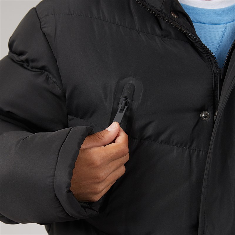 Kangaroo Poo Boys Longline Faux Fur Trim Hooded Coat Black