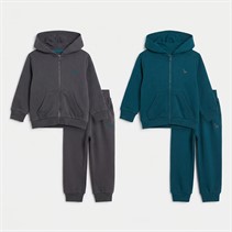Kangaroo Poo Boys Two Pack Zip Through Hoodies Deep Teal/Ashpalt