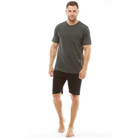 Image of Kangaroo Poo Mens Jersey T-Shirt And Shorts Set Black/Grey