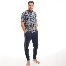 Image of Kangaroo Poo Mens Short Sleeve Top And Jersey Pants Set Blue Camo