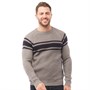 Kangaroo Poo Mens Chest Stripe Crew Neck Sweater Grey Marl/Navy