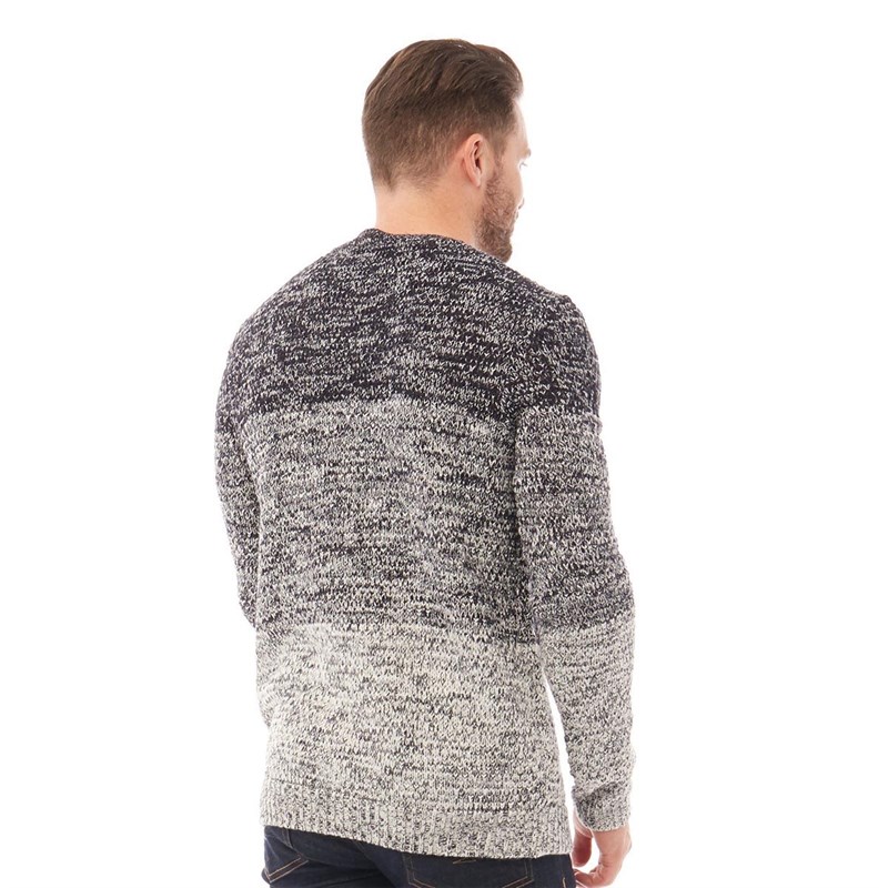 Kangaroo Poo Mens Twist Yarn Crew Neck Sweater Navy/Red/Ecru