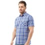 Kangaroo Poo Mens Short Sleeve Yarn Dyed Checked Shirt Blue