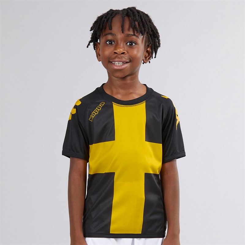 Kappa Boys Wanese Slim Fit Match Jersey Black/Yellow Chrome - Size XL