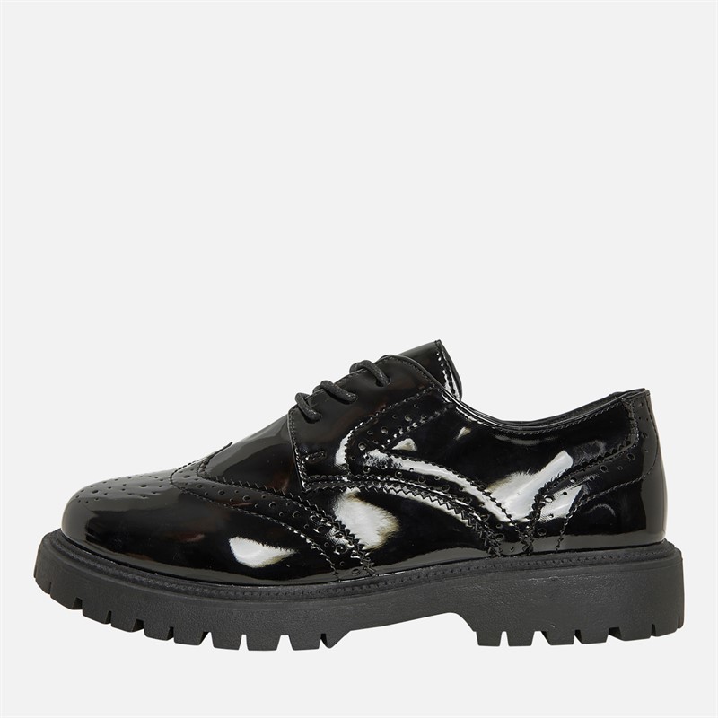KP85 Girls Allegra Brogue Shoes Black Patent - Size 2