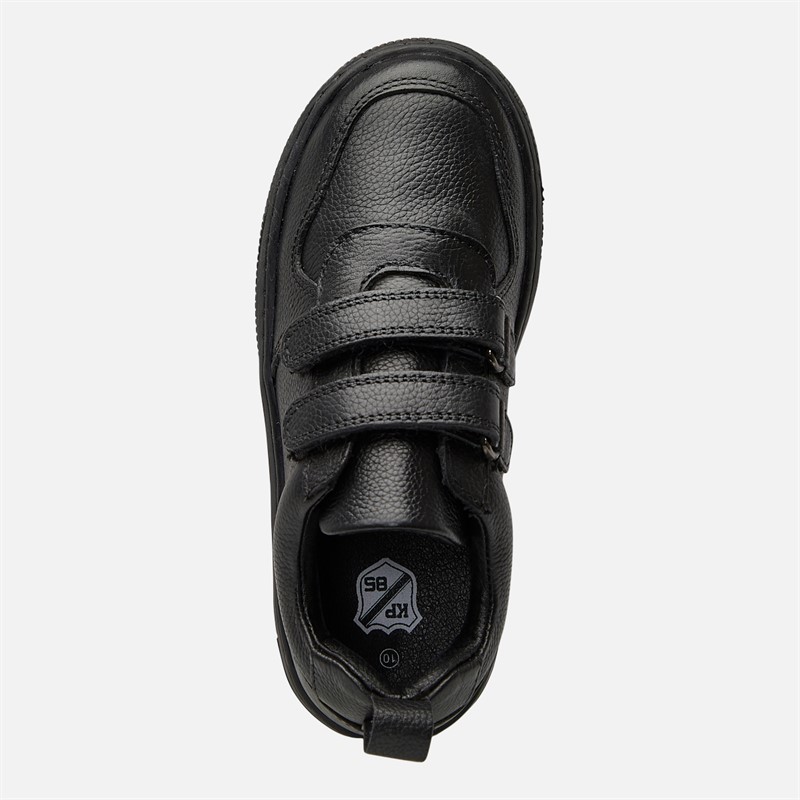 KP85 Junior Boys Dual Strap Trainers Black Leather