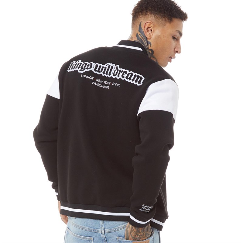 Kings Will Dream Mens Ashton Varsity Jacket Jet Black/White