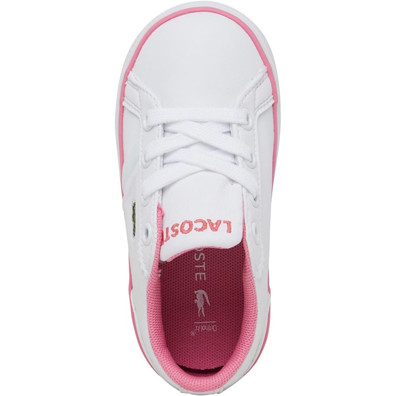 Buy Lacoste Infant Girls Lerond Trainers White/Pink