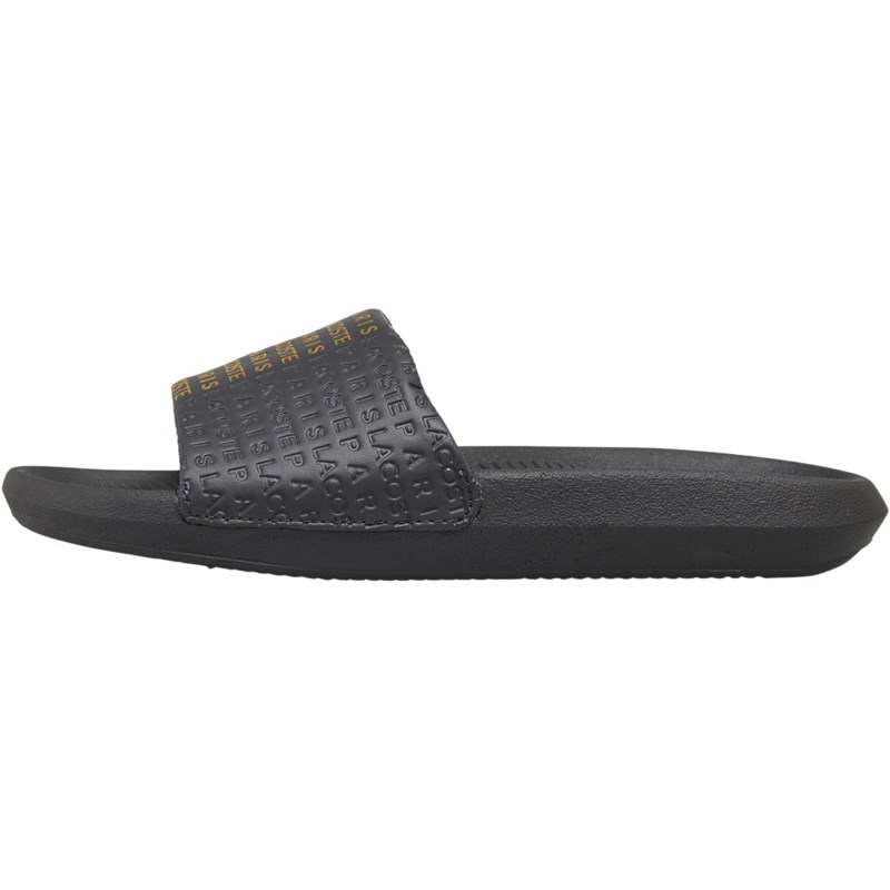 Buy Lacoste Womens Croco US Slides Dark Grey/Gold