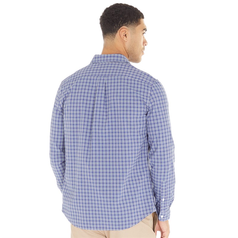 Lacoste Mens Long Sleeve Shirt White/Navy Blue-Red