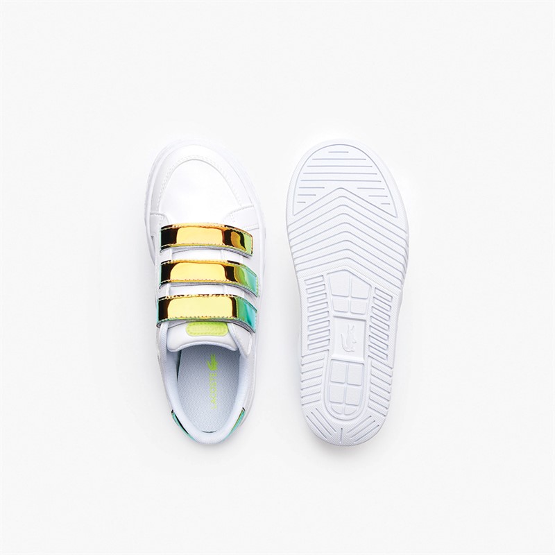 Lacoste Kids L001 Strap Trainers White/Yellow