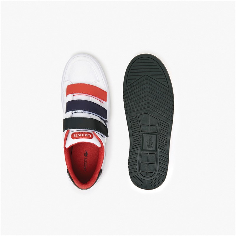 Lacoste Junior L001 Strap Trainers White/Dark Green