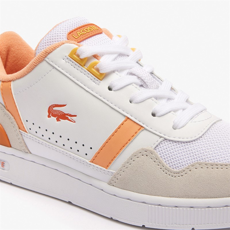 Lacoste Womens T-Clip Trainers White/Light Orange