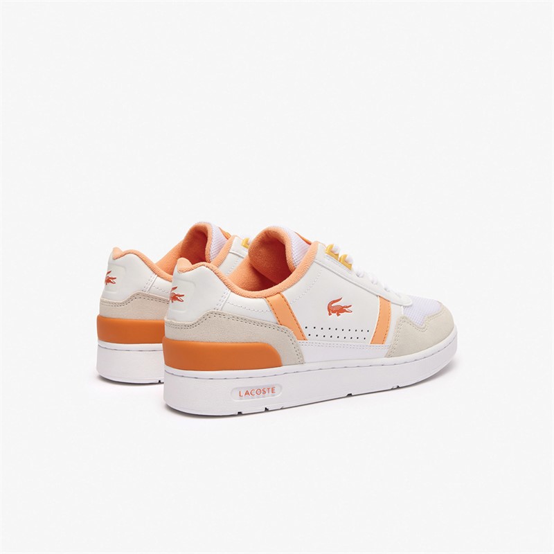 Lacoste Womens T-Clip Trainers White/Light Orange