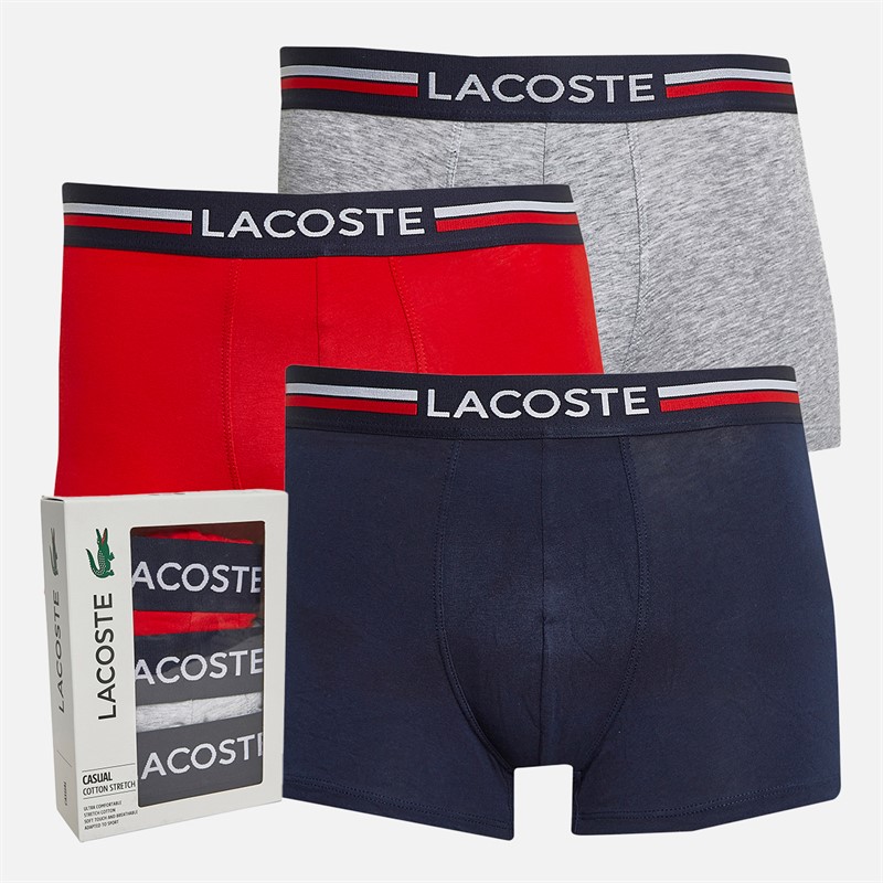 Lacoste Mens Three Pack Boxer Trunks Navy Blue/Silver Chine-Re