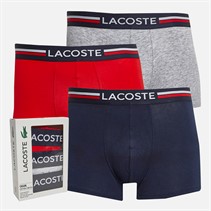 Lacoste Mens Three Pack Trunks Navy Blue/Silver Chine-Re