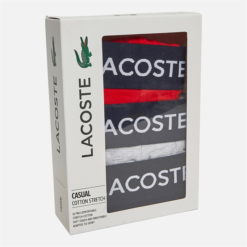 Lacoste Mens Three Pack Boxer Trunks Navy Blue/Silver Chine-Re