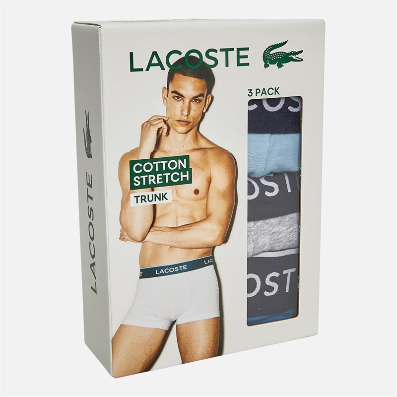 Lacoste Mens Three Pack Trunks Vaporous/Overview-Silver