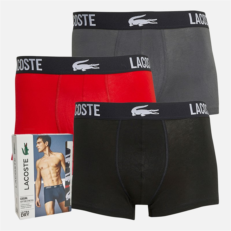 Lacoste Mens Three Pack Trunks Black/Font-Red