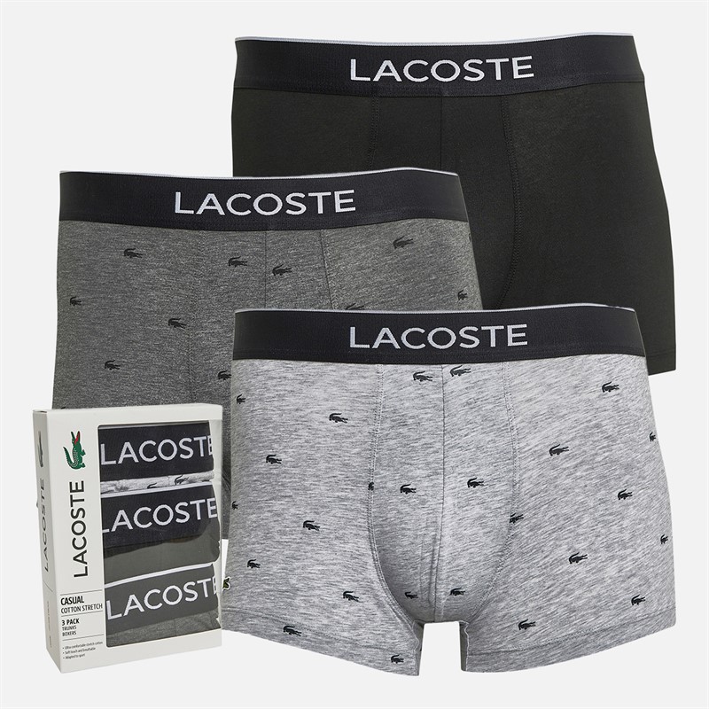 Lacoste Mens Three Pack Trunks Black/Pitch Chine-Silver